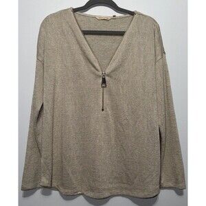 Soft Surroundings Valentina 1/2 Zip Sweater Slub Jersey Knit Stone Beige Sz L